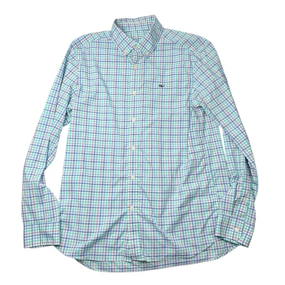 Vineyard Vines Performance Button Down MED Gingham Check Classic Fit Whale Shirt - Picture 2 of 6